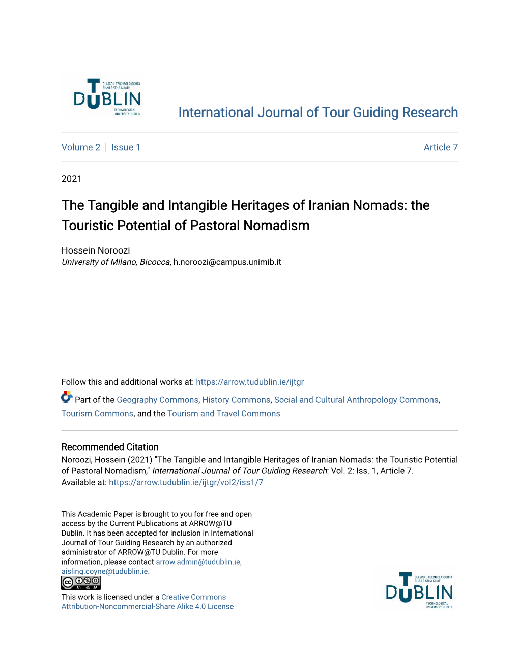 The Tangible and Intangible Heritages of Iranian Nomads: the Touristic Potential of Pastoral Nomadism