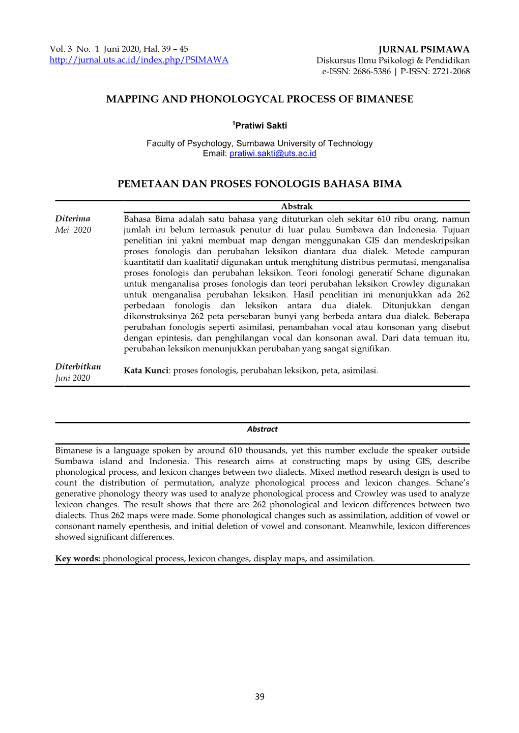 Mapping and Phonologycal Process of Bimanese