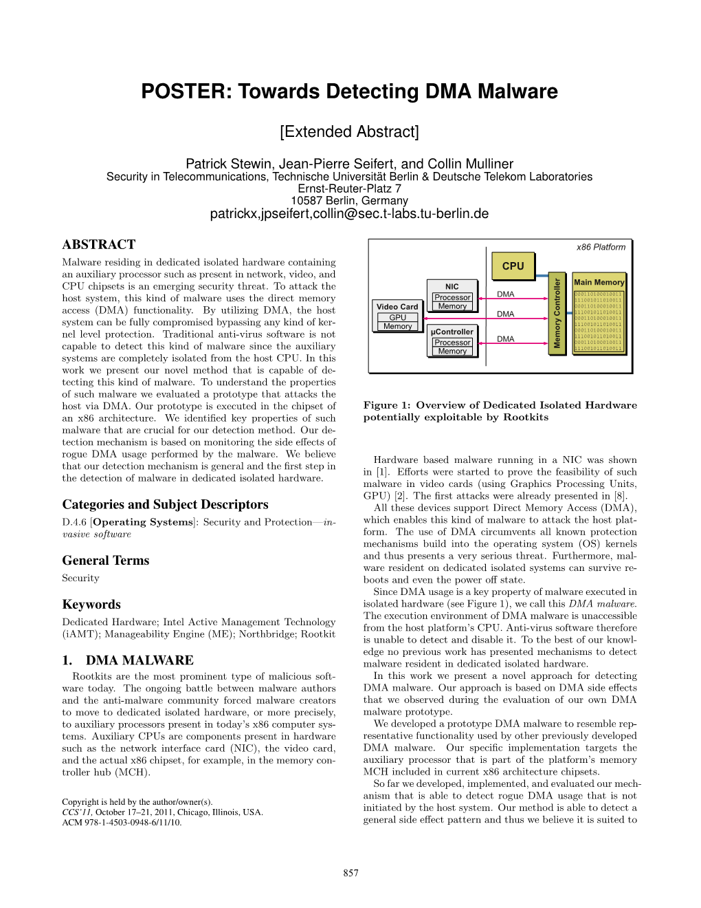 Towards Detecting DMA Malware