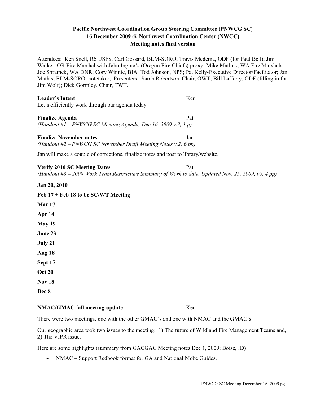 Pacific Northwest Coordination Group Steering Committee (PNWCG SC) s1