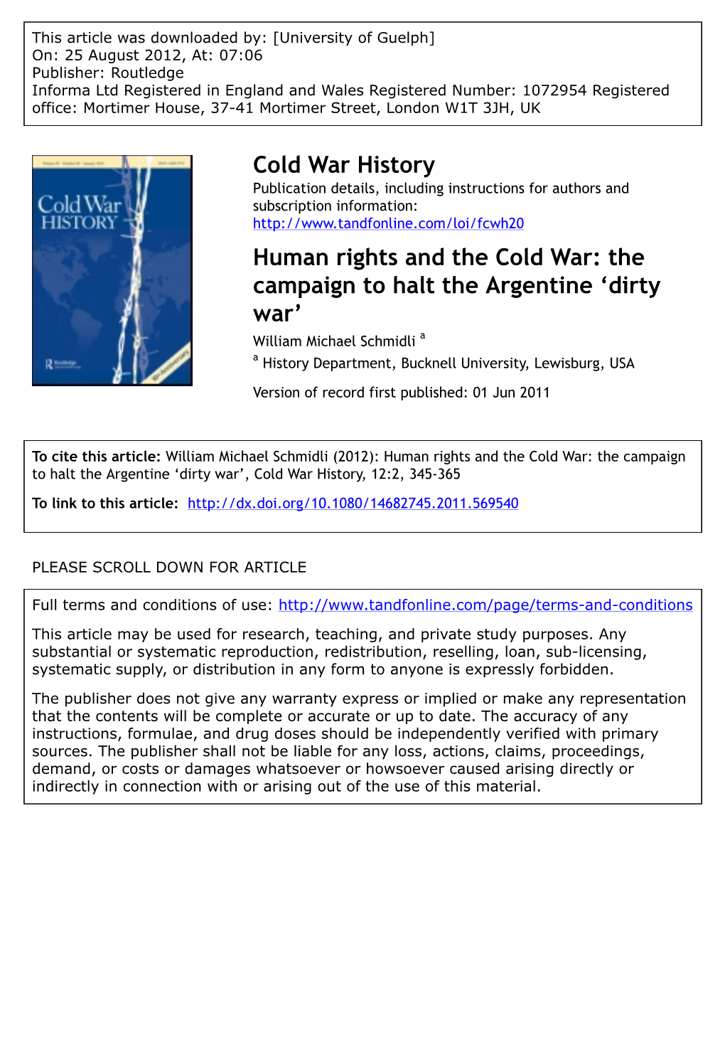 Human Rights and the Cold War: the Campaign to Halt the Argentine