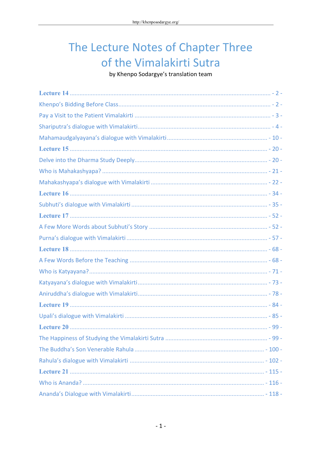 The Lecture Notes of Chapter Three of the Vimalakirti Sutra by Khenpo Sodargye’S Translation Team