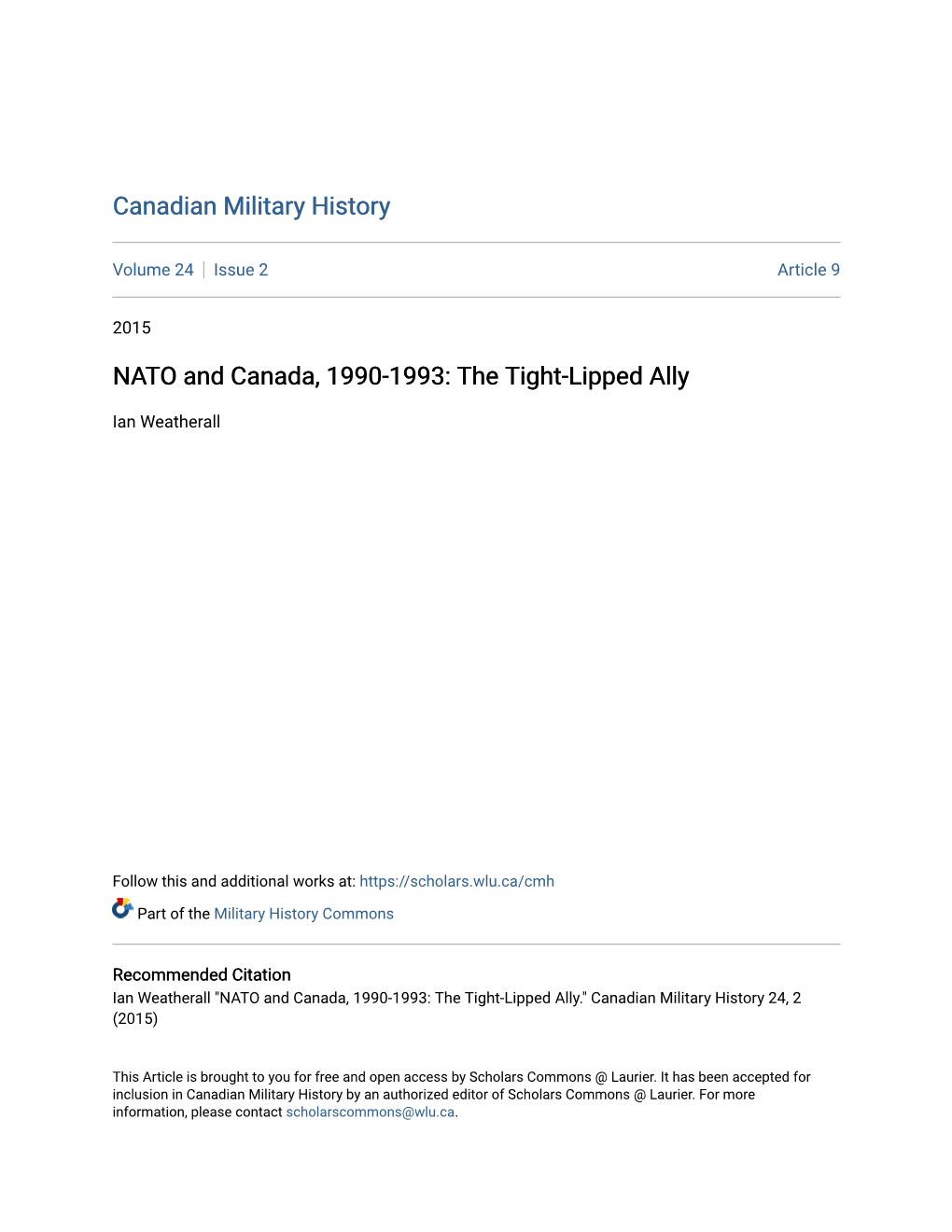 NATO and Canada, 1990-1993: the Tight-Lipped Ally