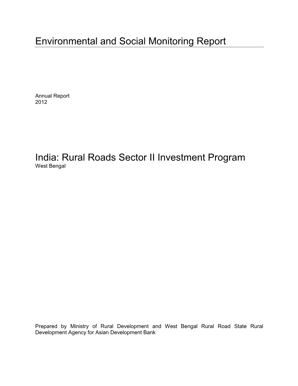 Rural Roads Sector II Investment Program West Bengal