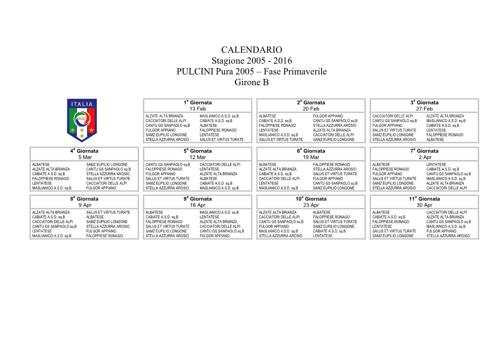 2016 PULCINI Pura 2005 – Fase Primaverile Girone B
