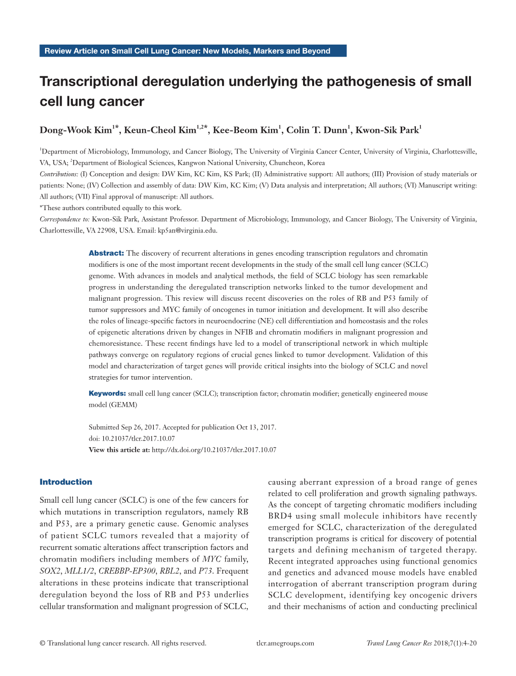 Transcriptional Deregulation Underlying the Pathogenesis of Small Cell Lung Cancer