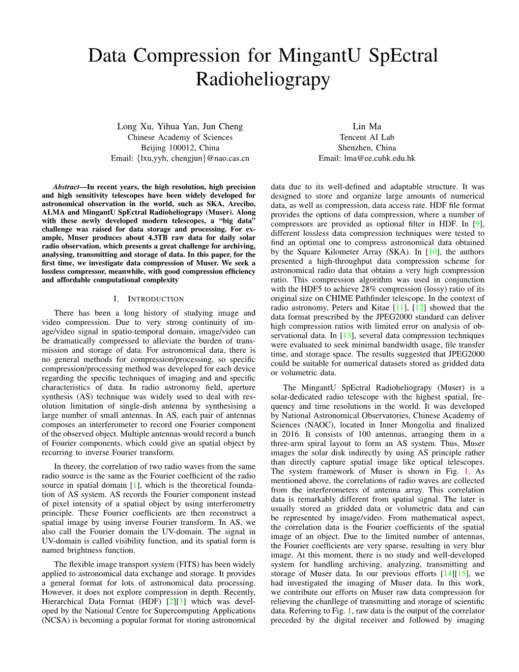 Data Compression for Mingantu Spectral Radioheliograpy