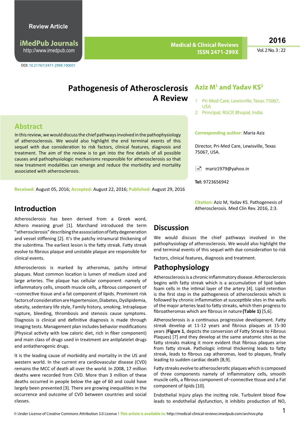 Pathogenesis of Atherosclerosis