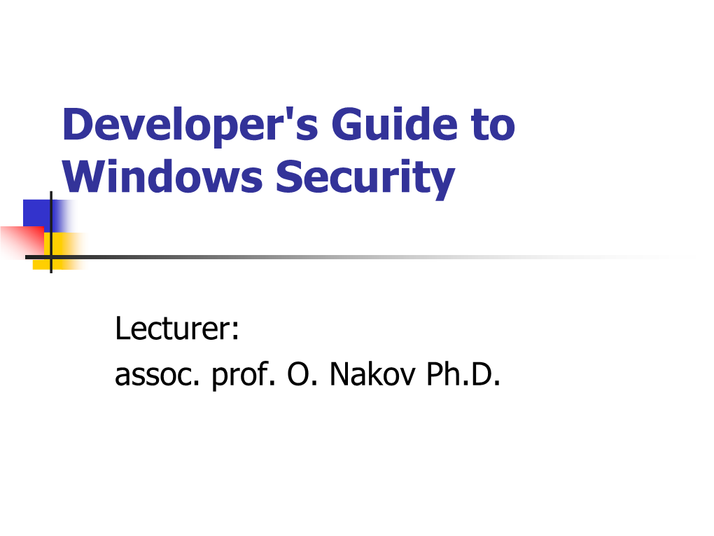 Developer's Guide to Windows Security