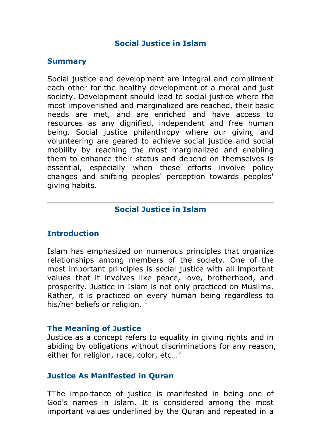 Social Justice in Islam