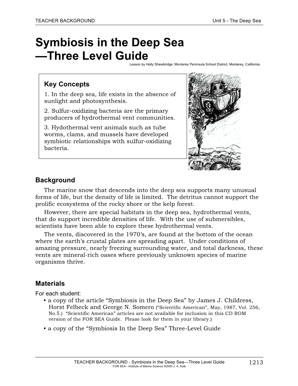 Symbiosis in the Deep Sea —Three Level Guide Lesson by Holly Shewbridge, Monterey Peninsula School District, Monterey, California