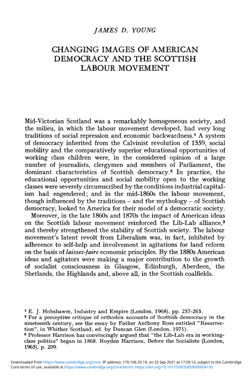 Changing Images of American Democracy and the Scottish Labour Movement