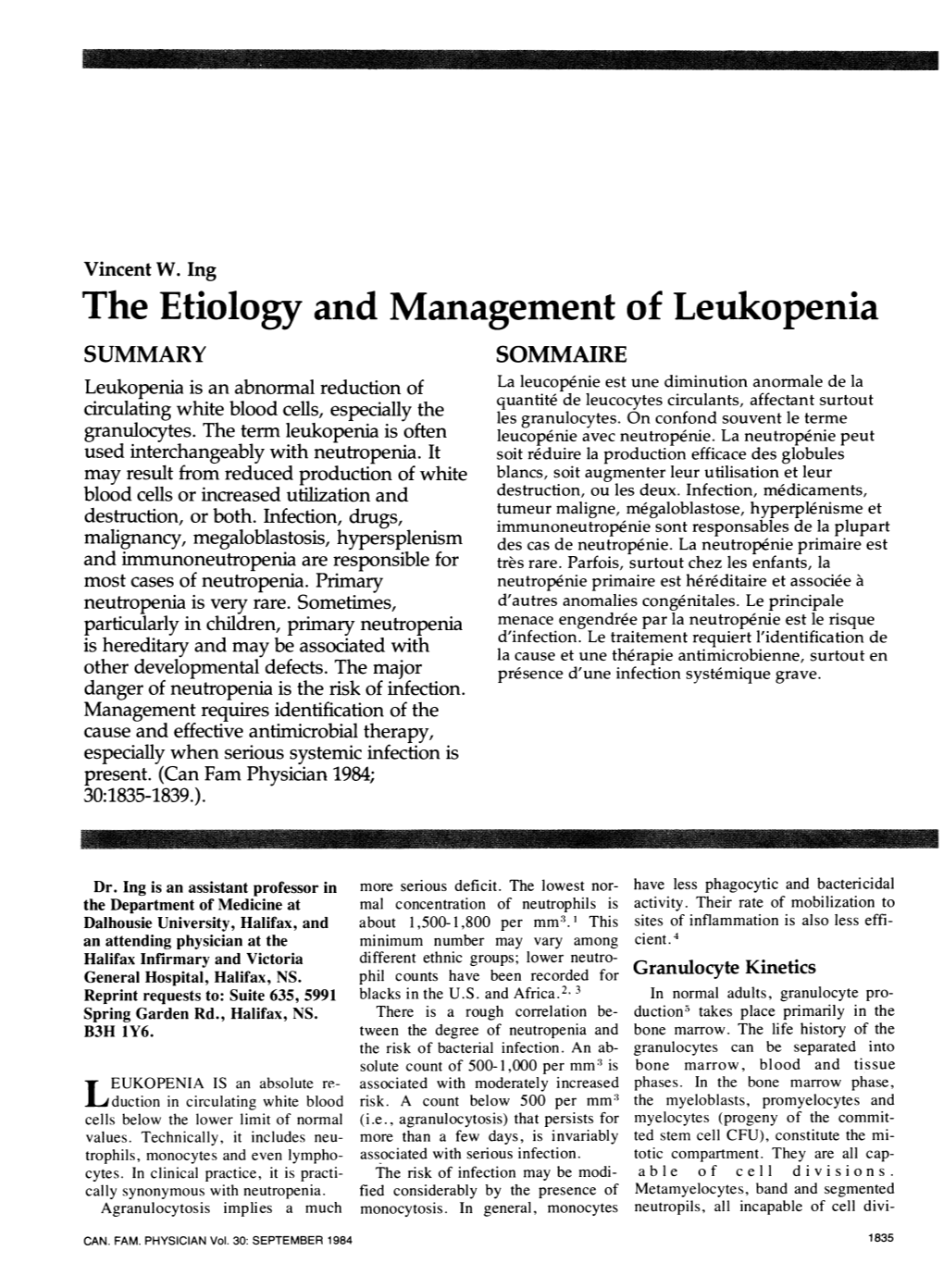 The Etiology and Management of Leukopenia