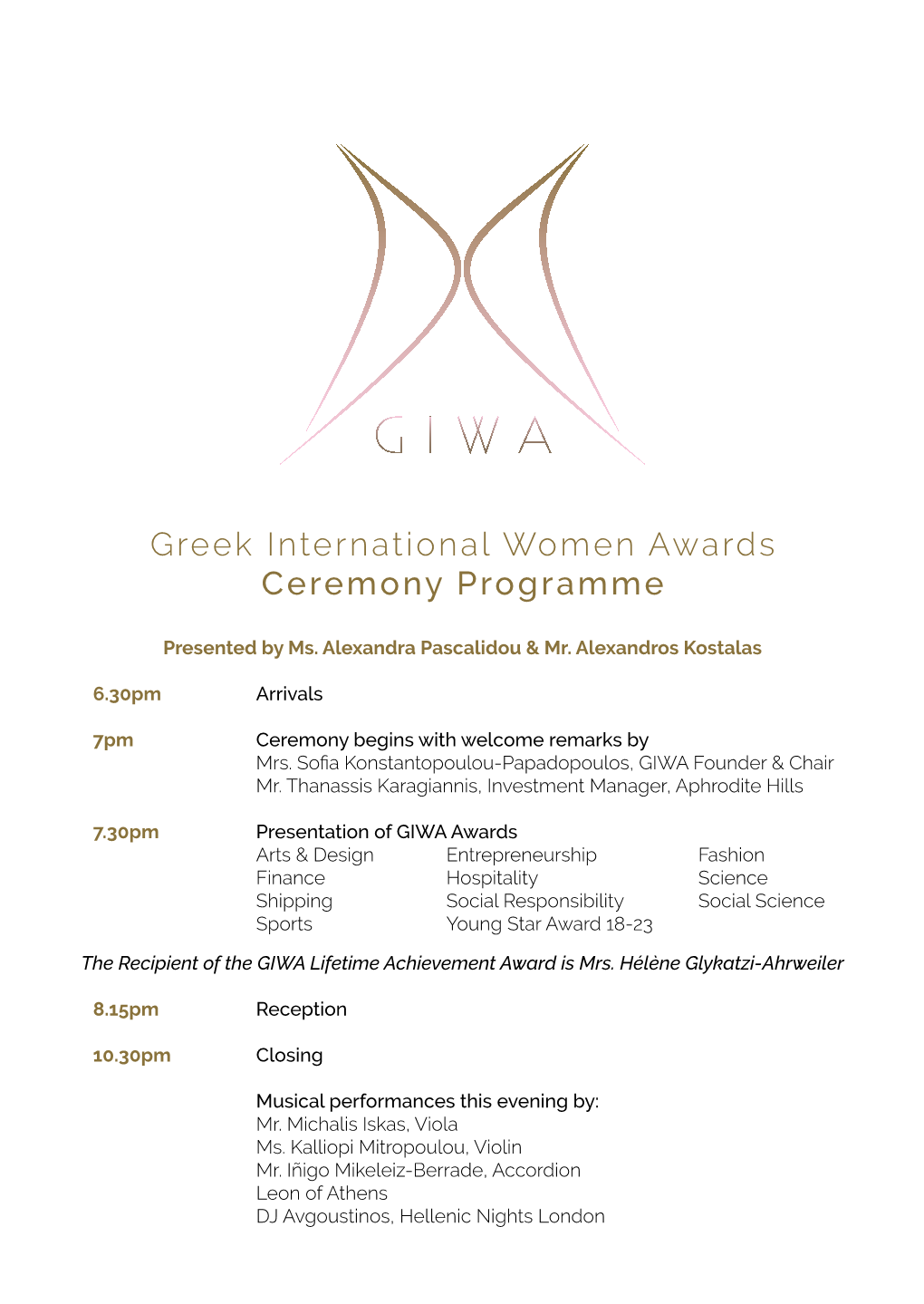 Greek International Women Awards Ceremony Programme