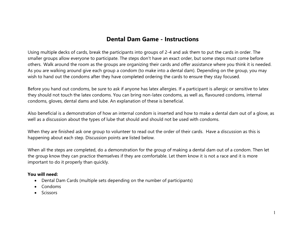 Dental Dam Game - Instructions