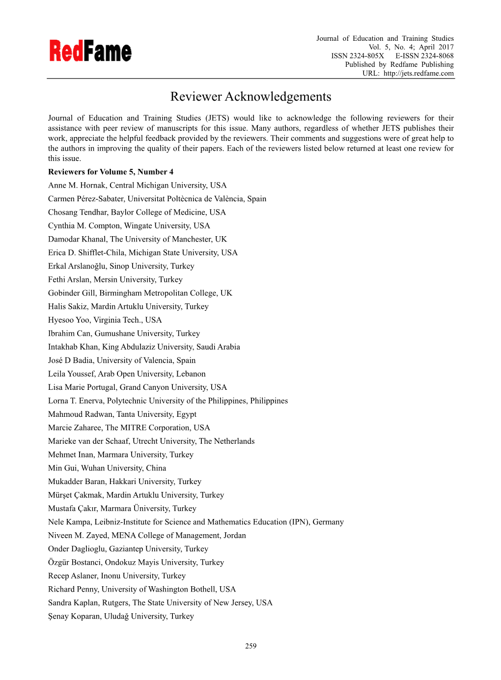 Reviewer Acknowledgements