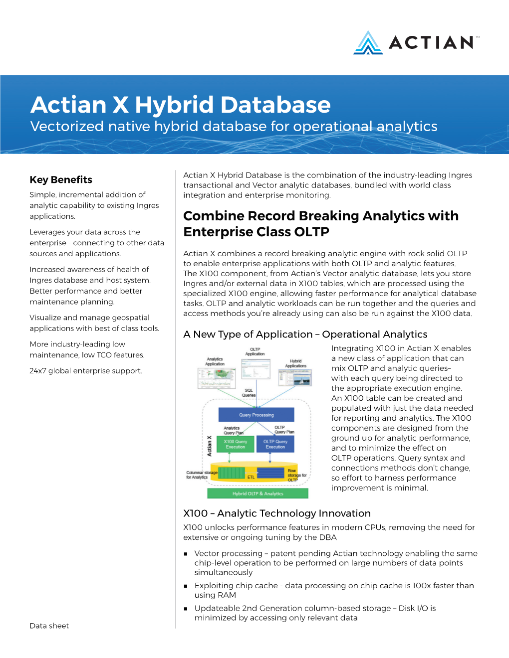 Actian X Hybrid Database Vectorized Native Hybrid Database for Operational Analytics