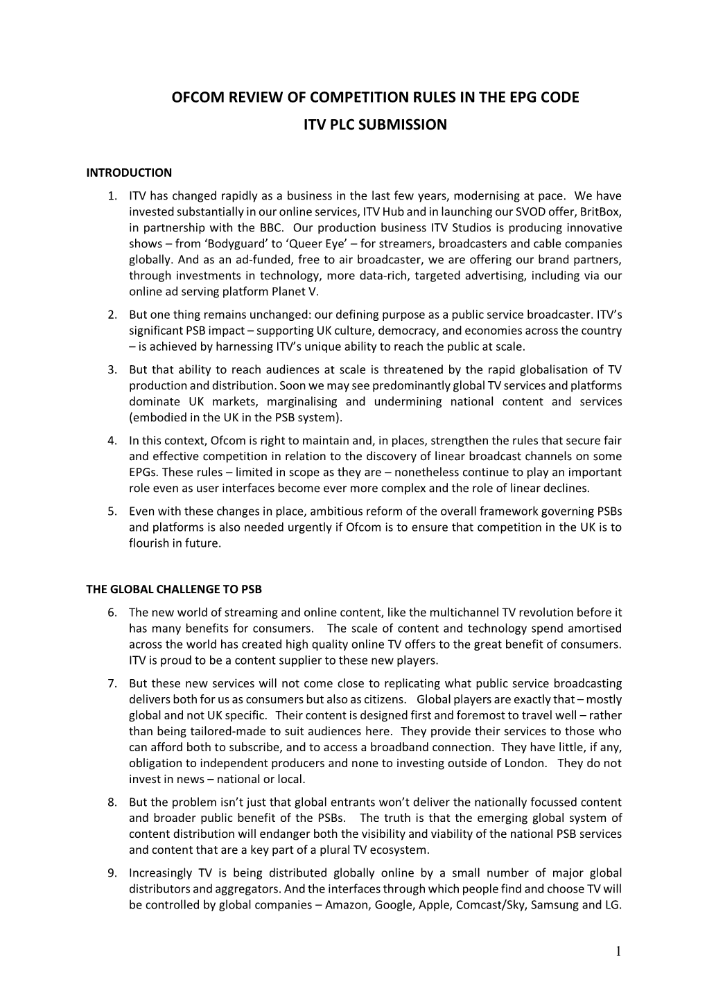 Ofcom Review of Competition Rules in the Epg Code Itv Plc Submission