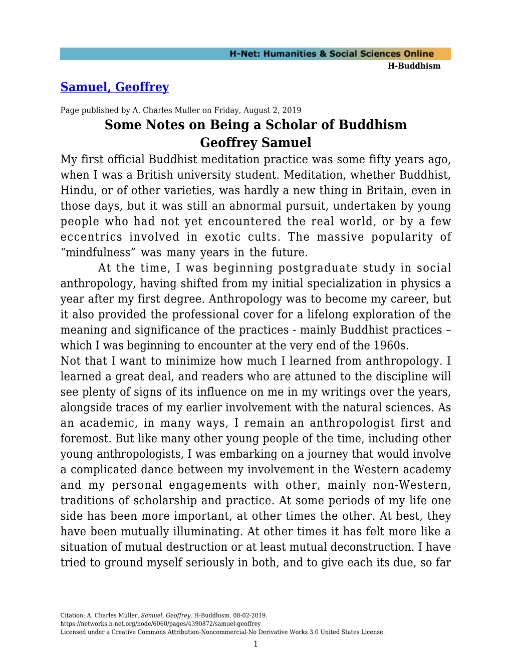 Some Notes on Being a Scholar of Buddhism Geoffrey Samuel