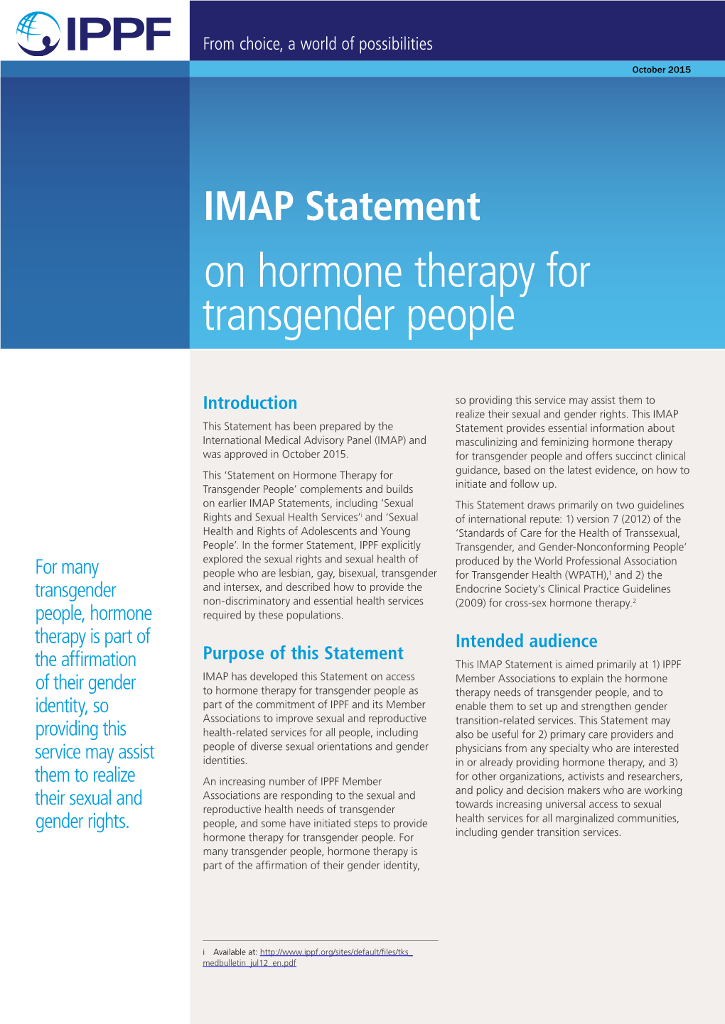 IMAP Statement on Hormone Therapy for Transgender People