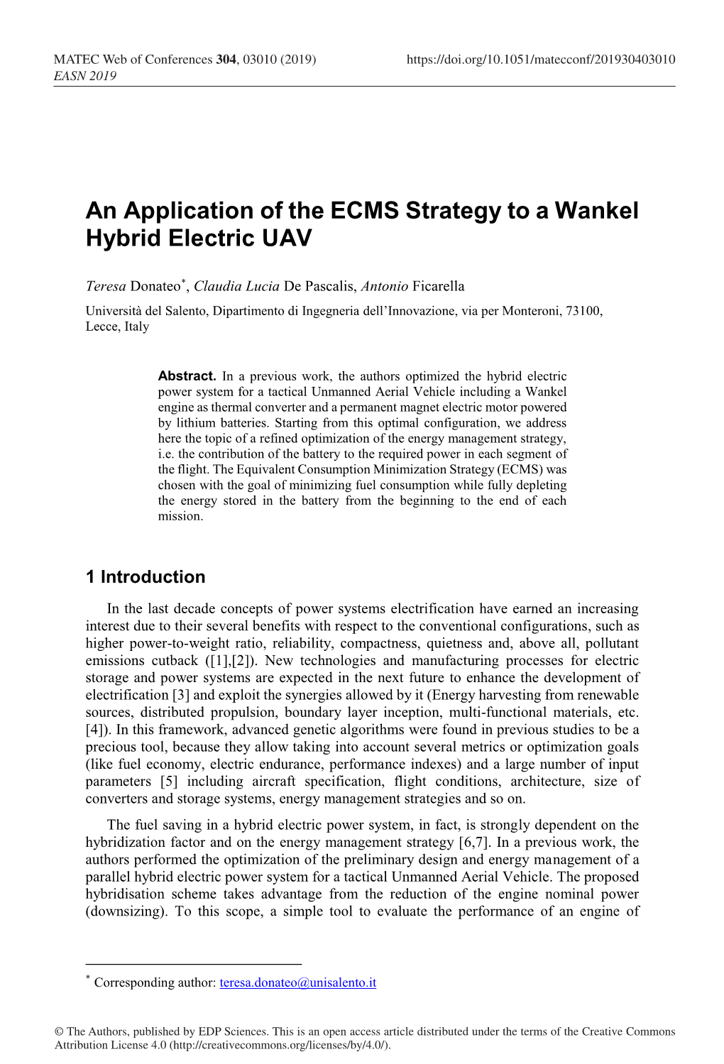 An Application of the ECMS Strategy to a Wankel Hybrid Electric UAV
