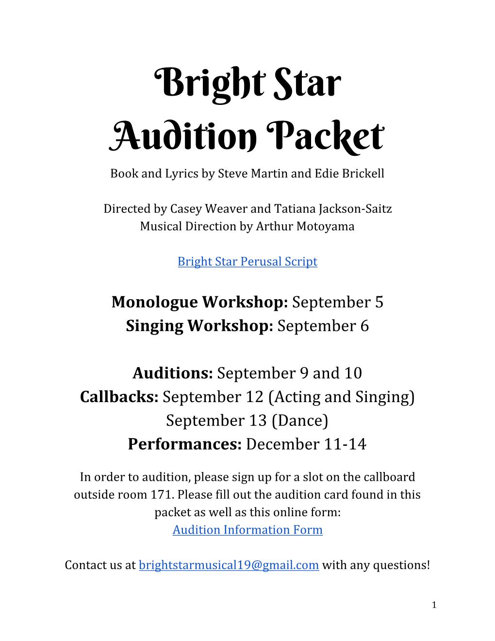 Bright Star Audition Packet
