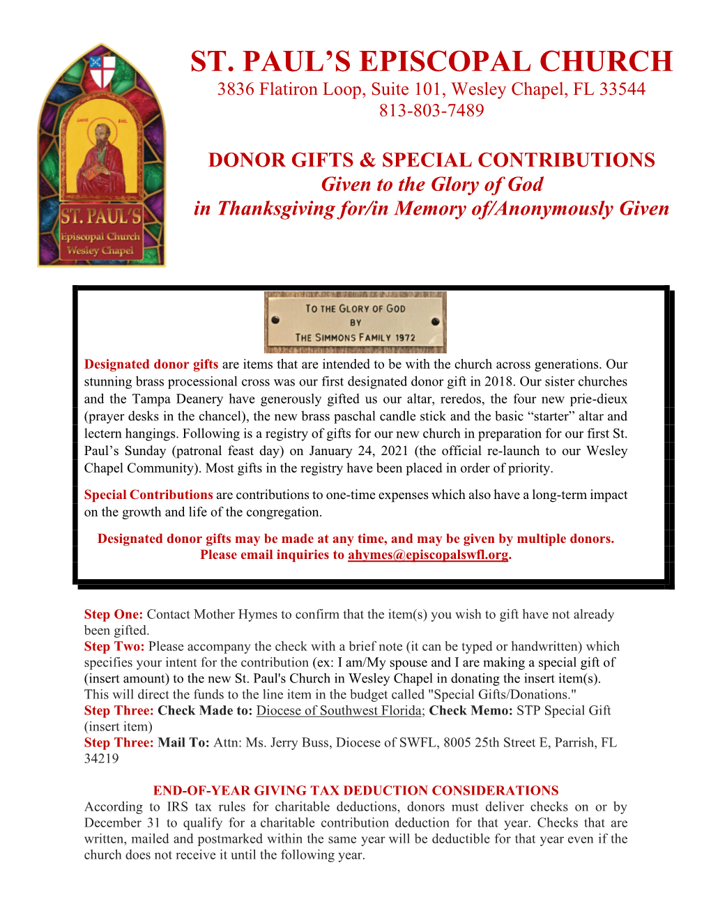 Designated Donor Gifts Are Items That Are Intended to Be with the Church Across Generations