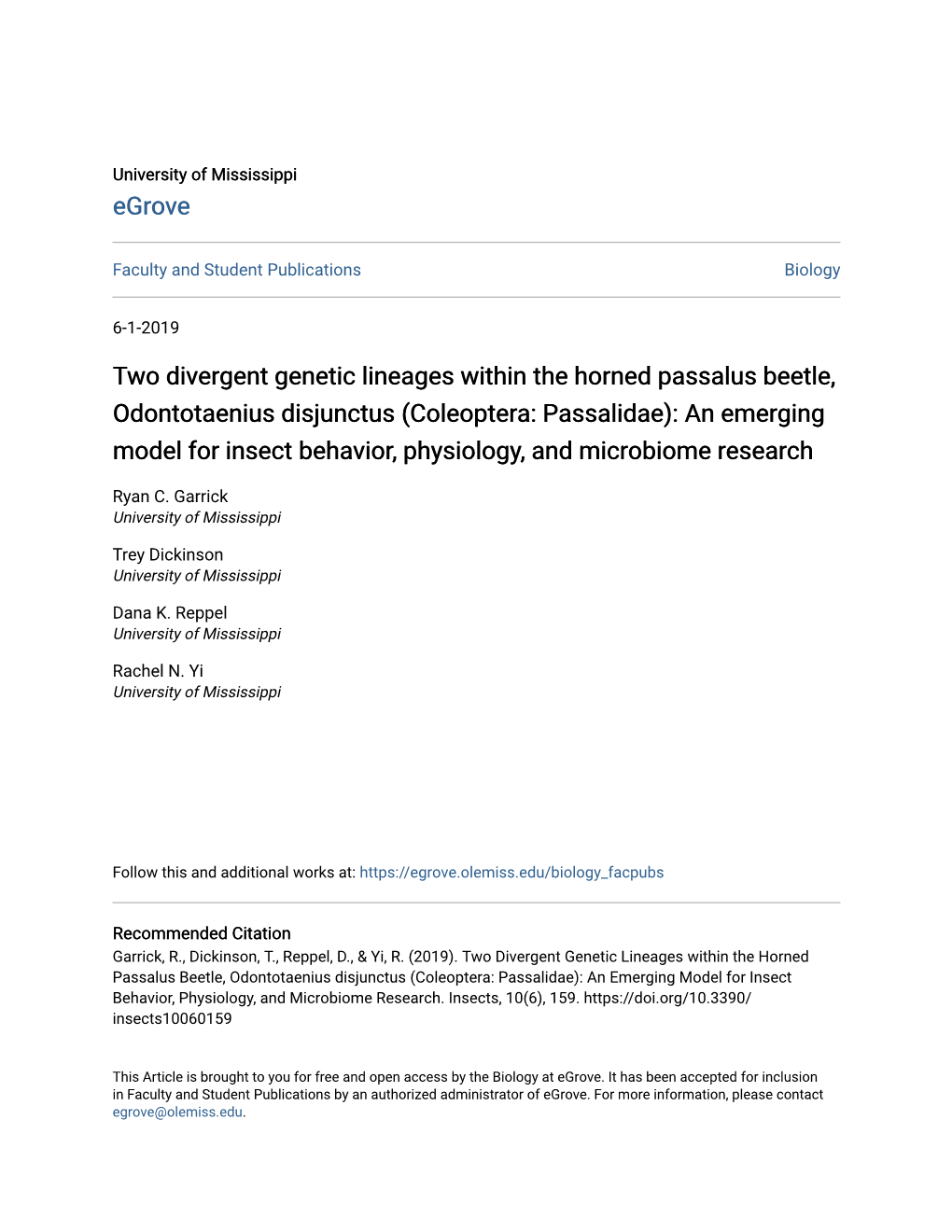 Two Divergent Genetic Lineages Within the Horned Passalus Beetle