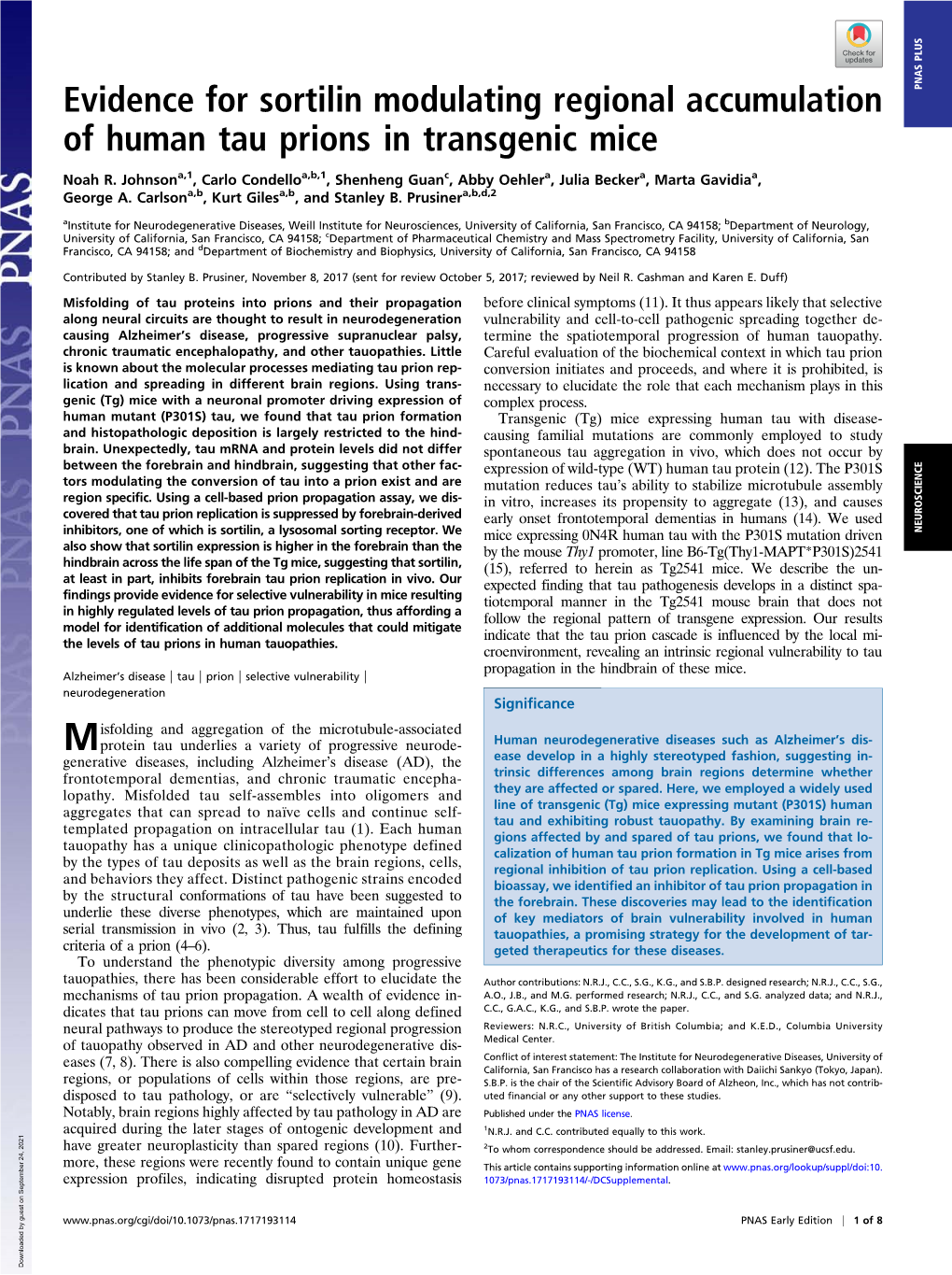 Evidence for Sortilin Modulating Regional Accumulation of Human Tau