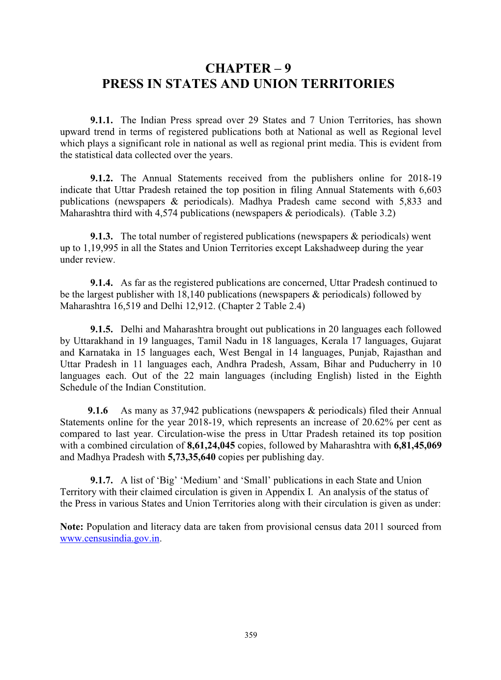 Chapter – 9 Press in States and Union Territories