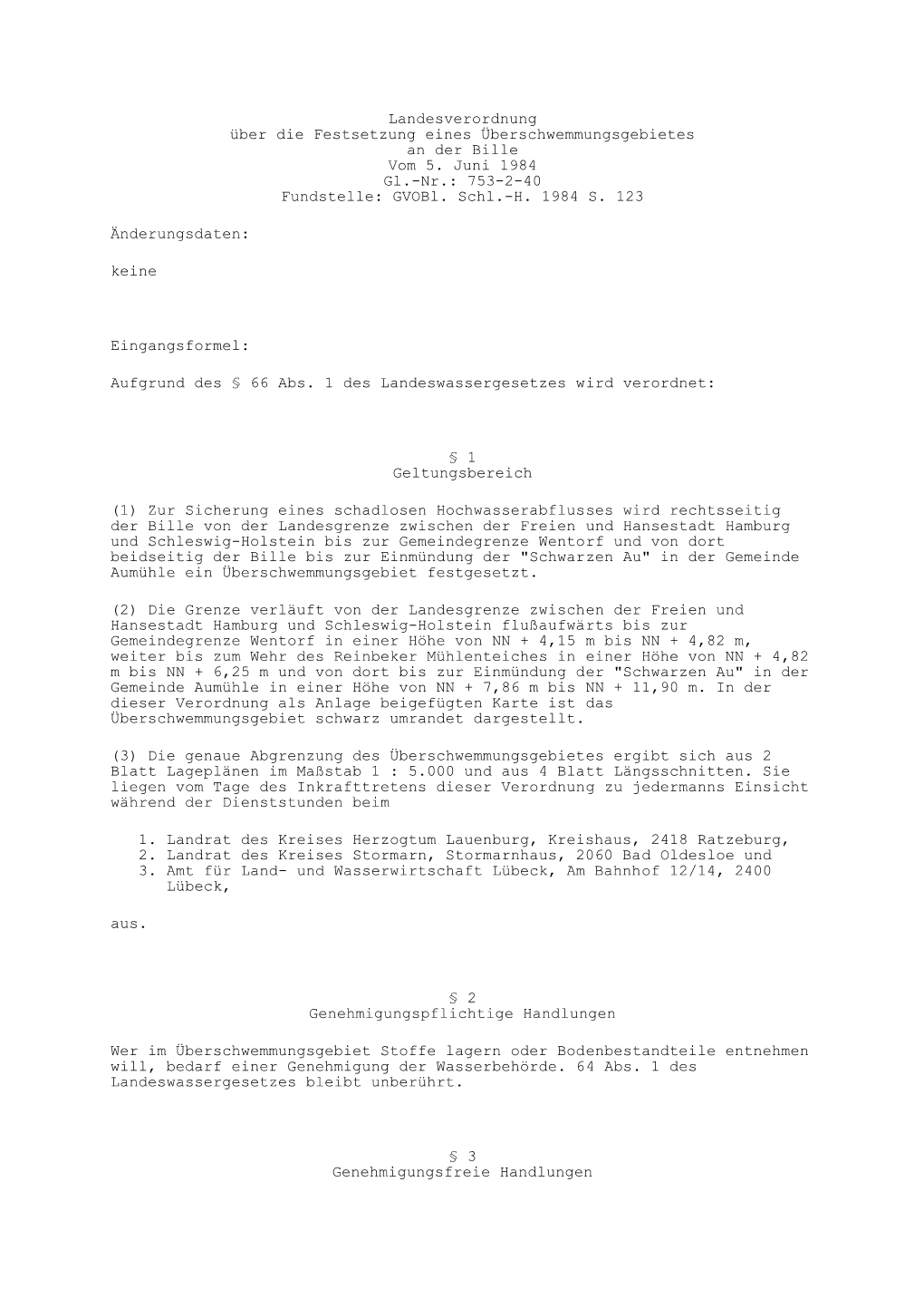 ÜSG Bille Landesverordnung 05.06.1984