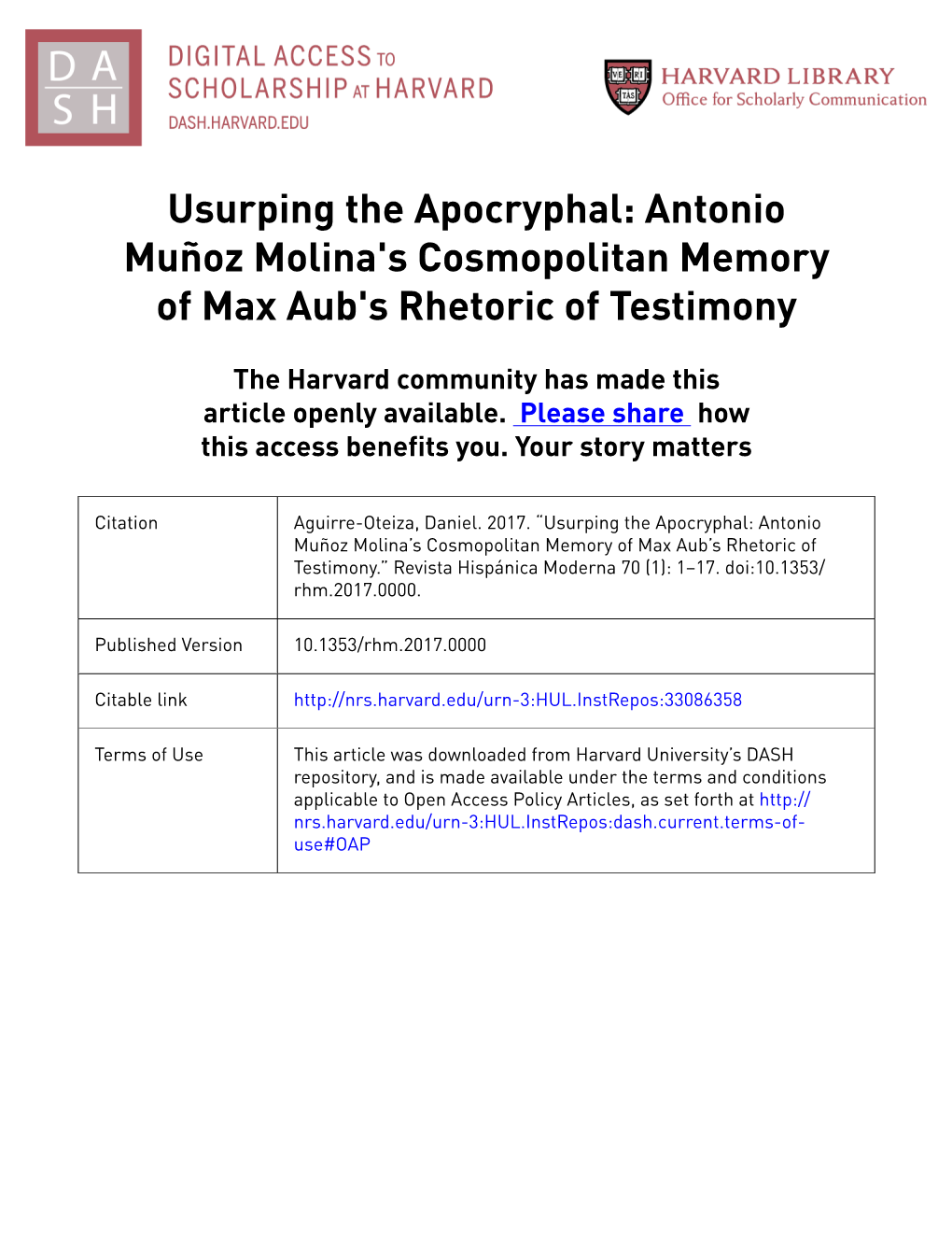 Antonio Muñoz Molina's Cosmopolitan Memory of Max Aub's Rhetoric of Testimony