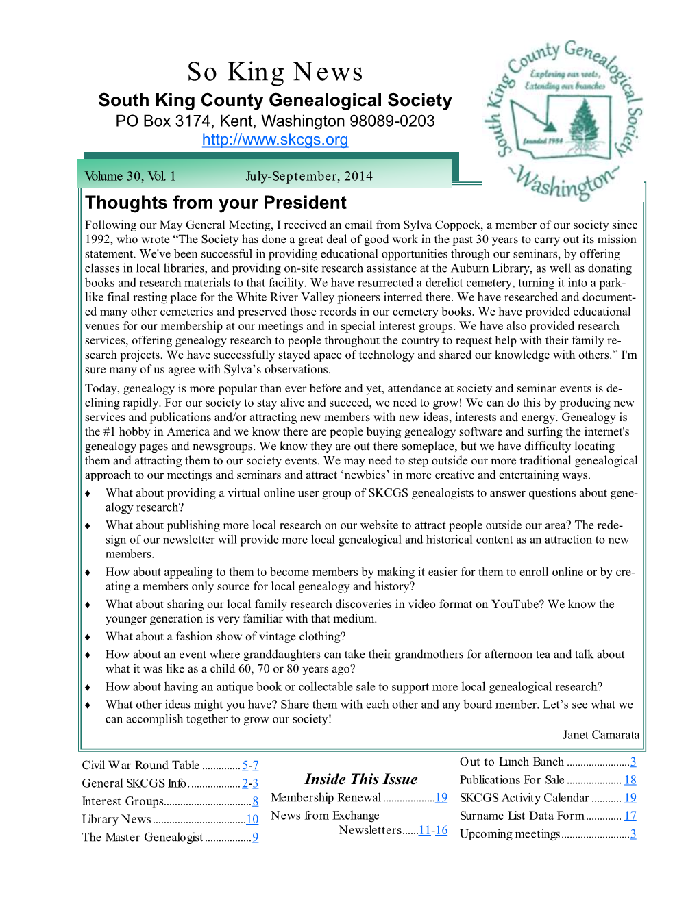 South King County Genealogical Society Newsletter