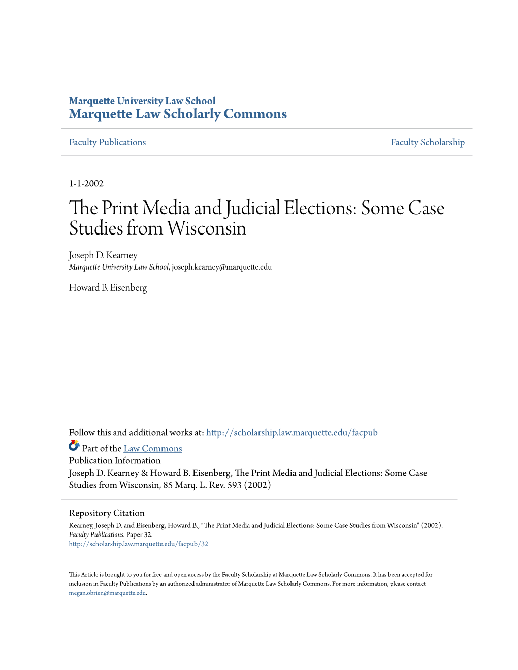 The Print Media and Judicial Elections: Some Case Studies from Wisconsin