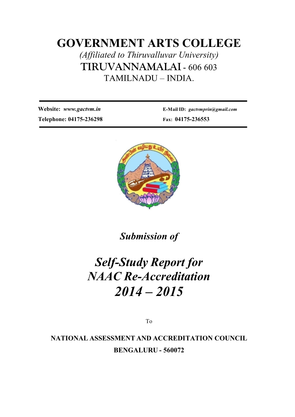 Self-Study Report for NAAC Re-Accreditation 2014 – 2015