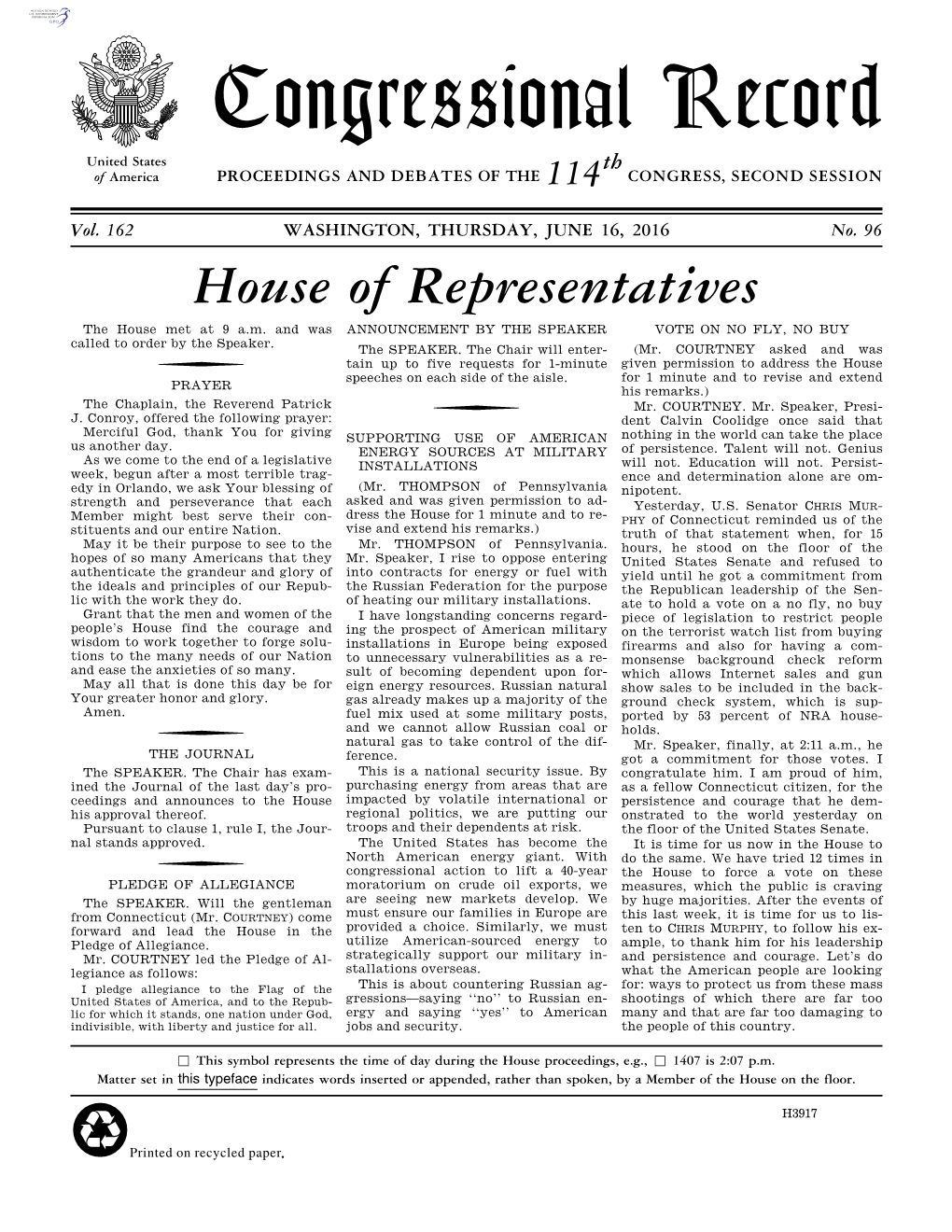 Congressional Record United States Th of America PROCEEDINGS and DEBATES of the 114 CONGRESS, SECOND SESSION