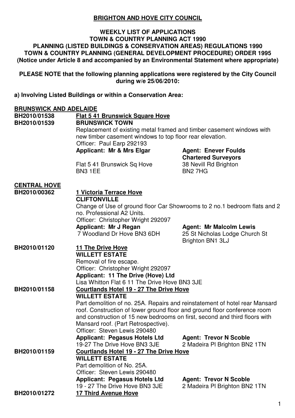 1 Brighton and Hove City Council Weekly List Of