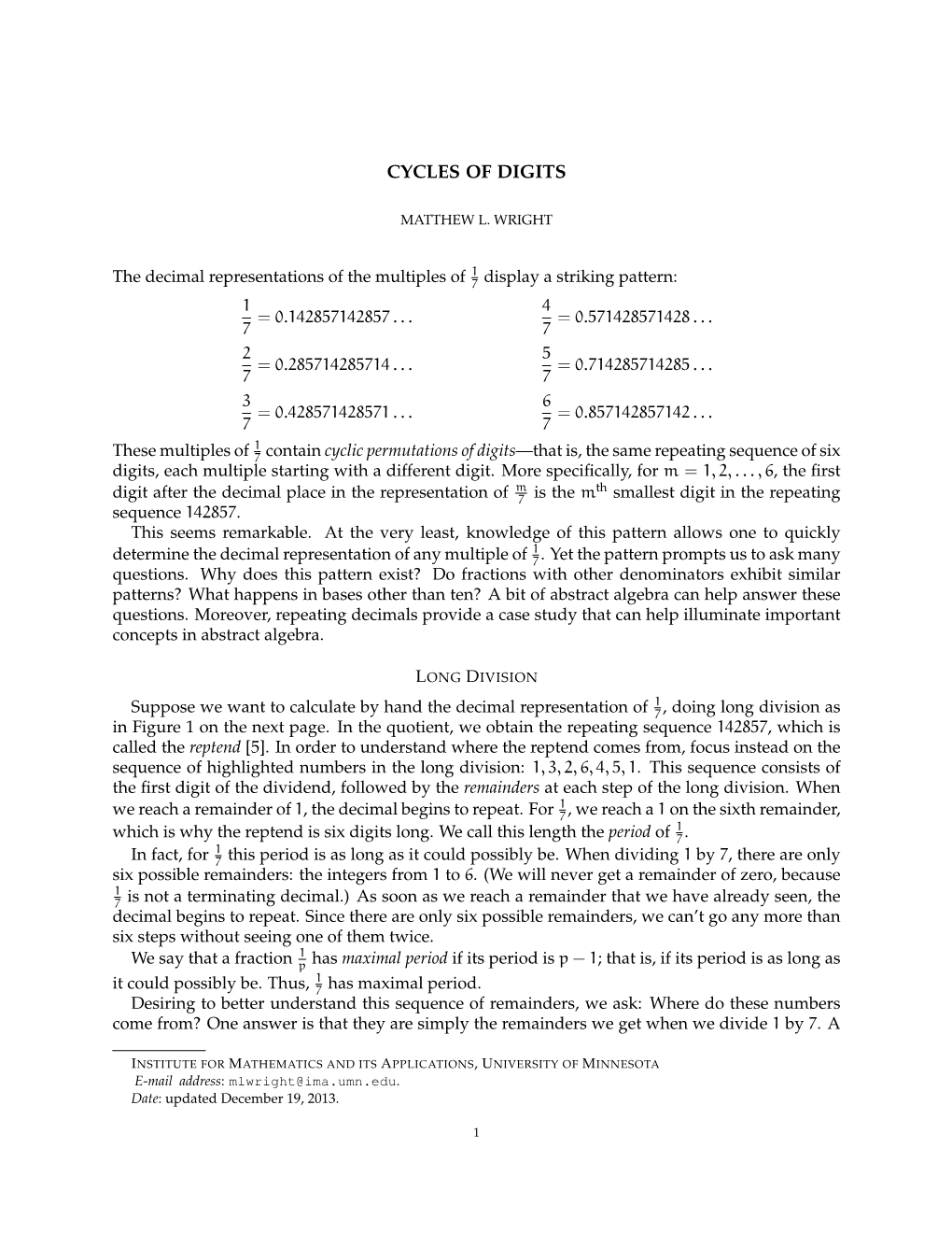 Cycles of Digits