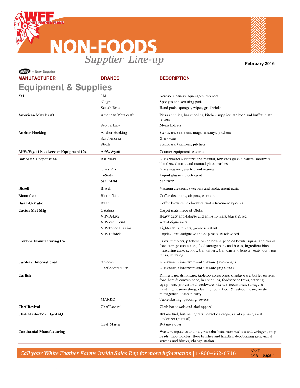 Non-Foods Supplier Lineup