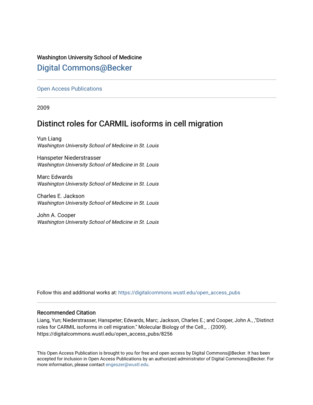 Distinct Roles for CARMIL Isoforms in Cell Migration