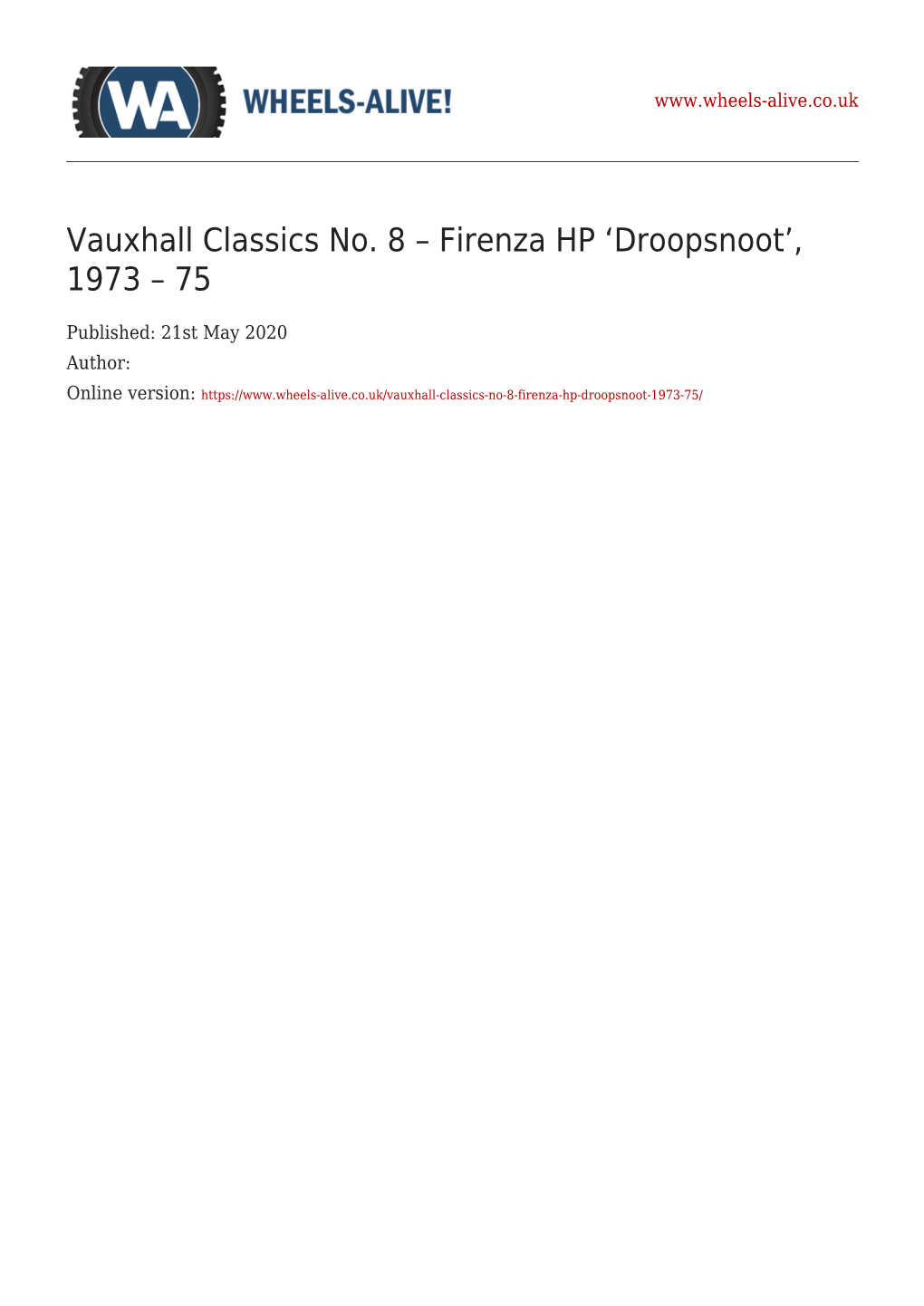 Vauxhall Classics No. 8 – Firenza HP &#8216