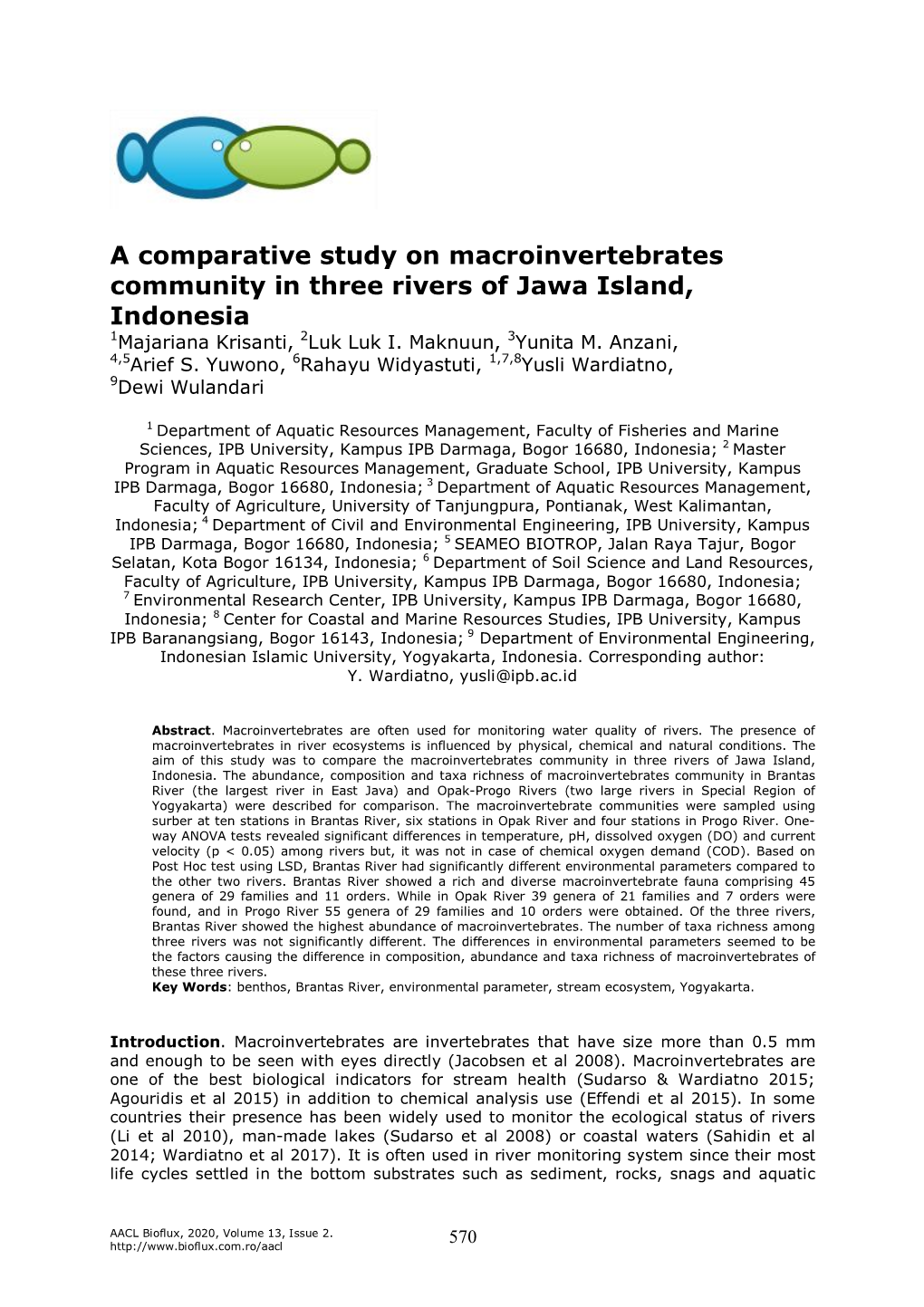 A Comparative Study on Macroinvertebrates Community in Three Rivers of Jawa Island, Indonesia 1Majariana Krisanti, 2Luk Luk I