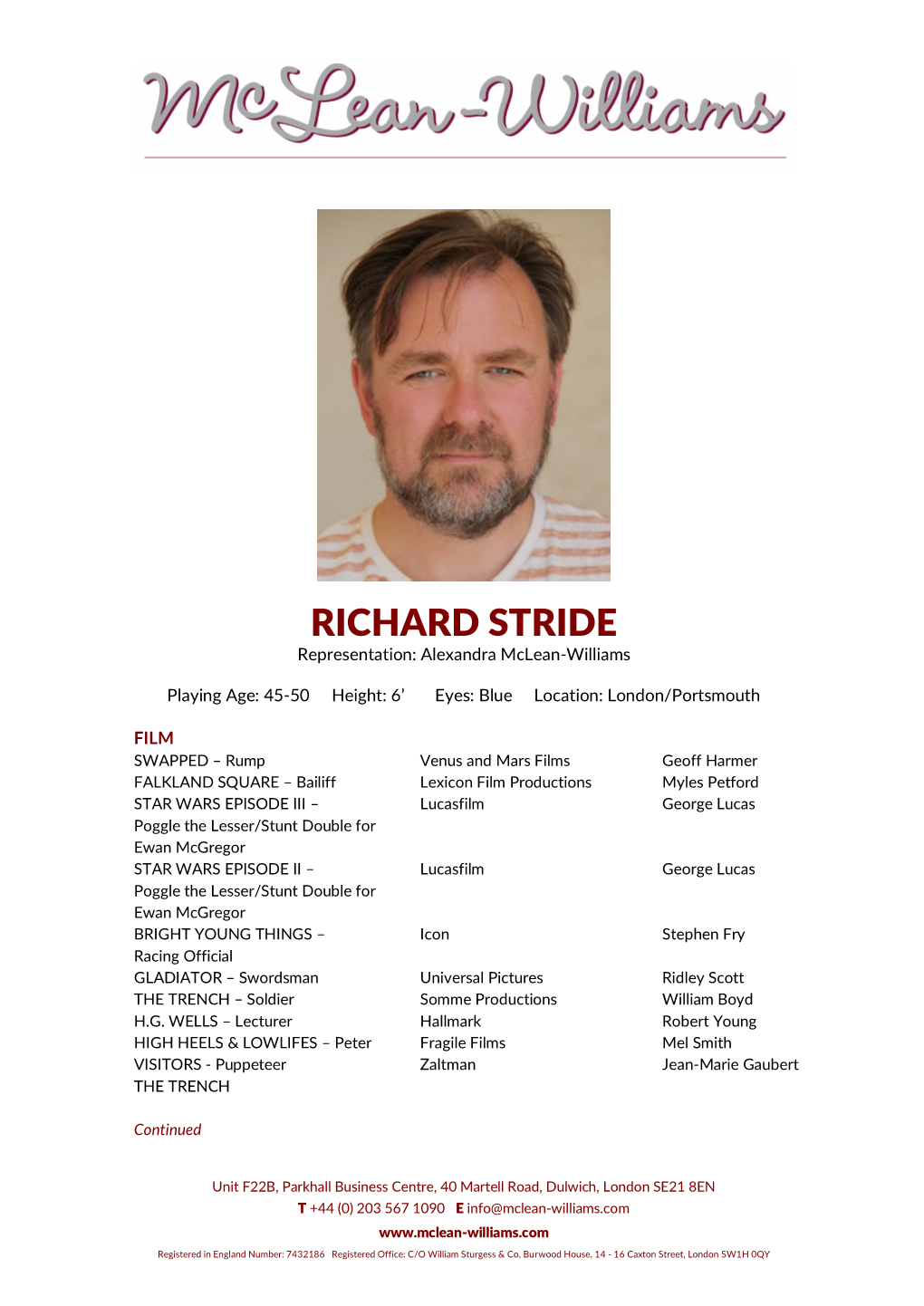 RICHARD STRIDE Representation: Alexandra Mclean-Williams