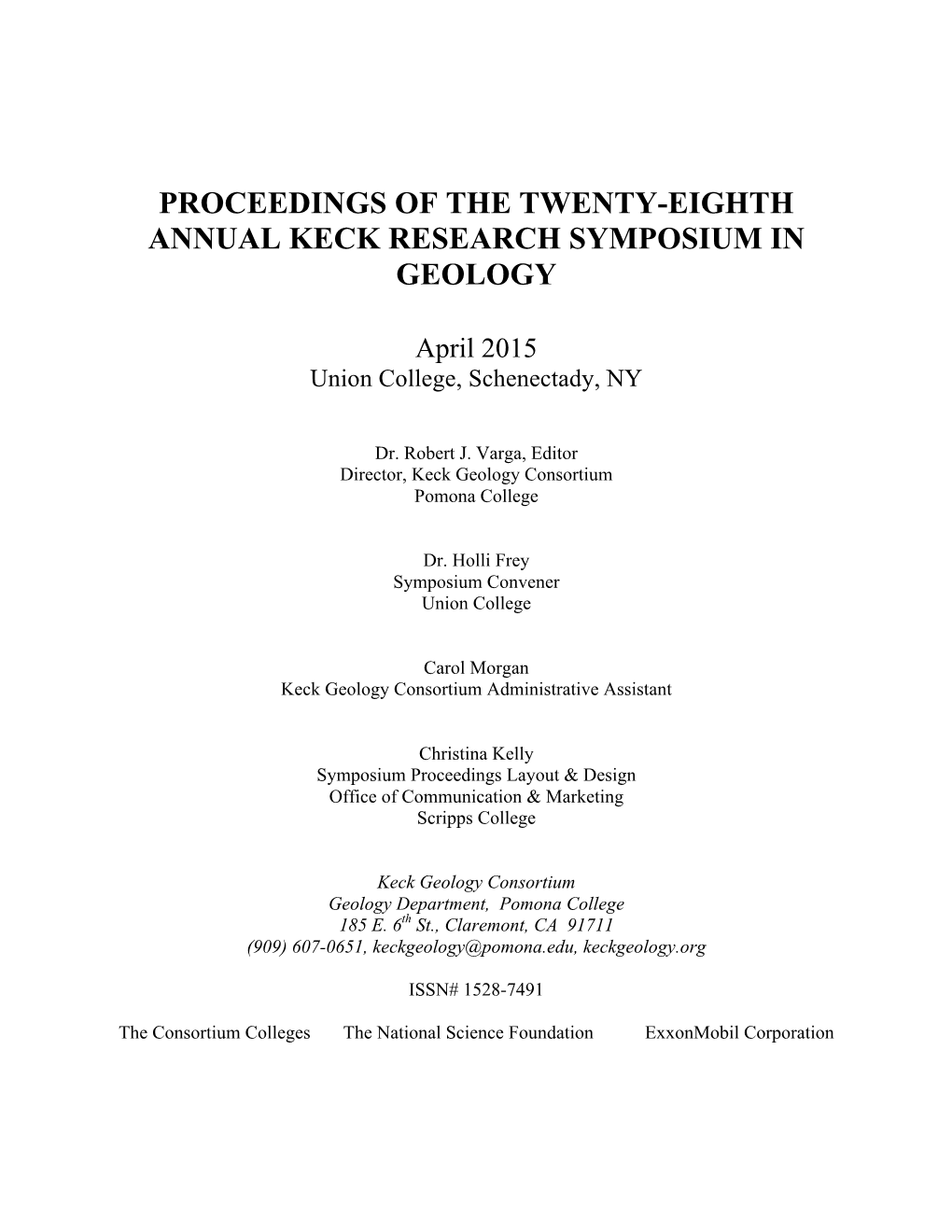 Proceedings of the Twenty-Eighth Annual Keck Research Symposium in Geology