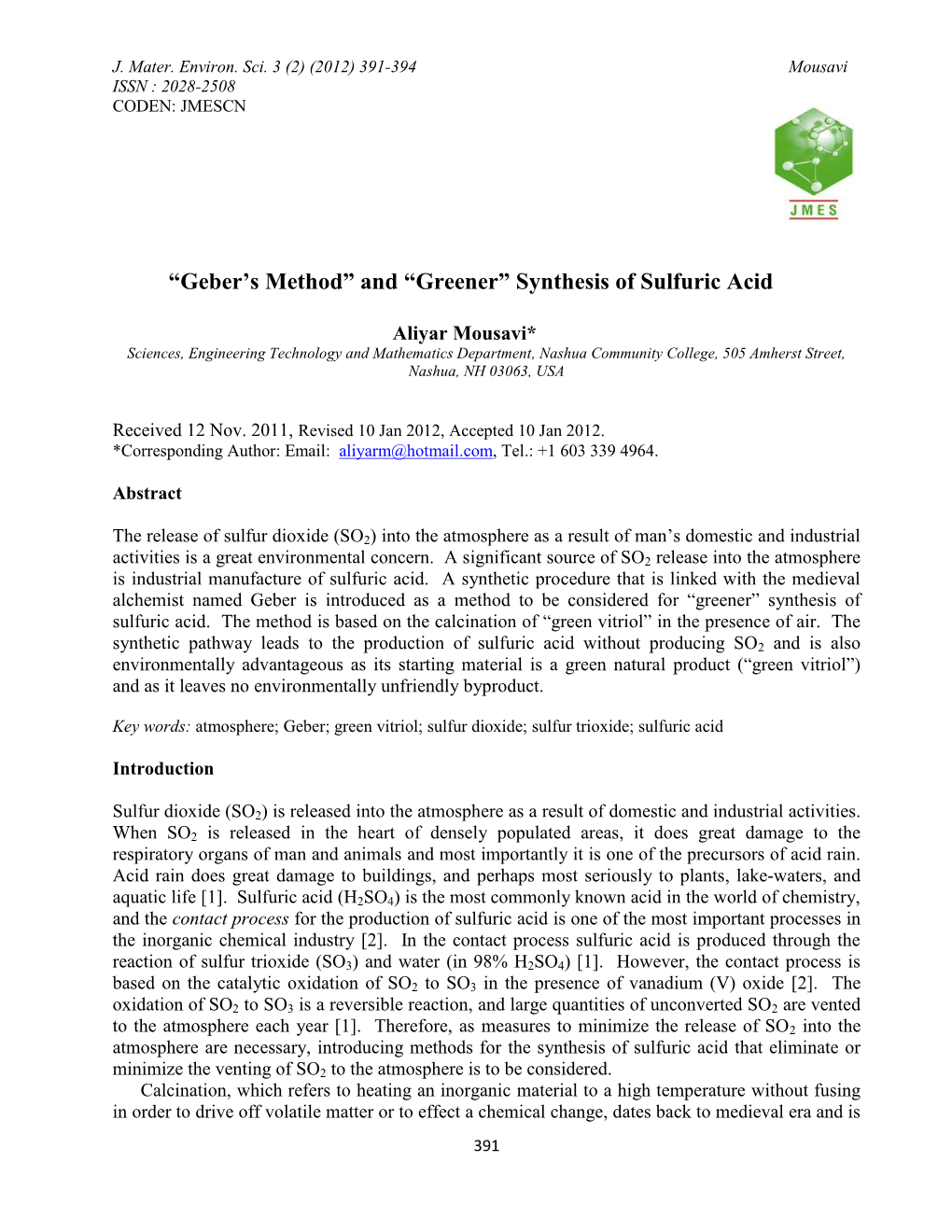 Synthesis of Sulfuric Acid