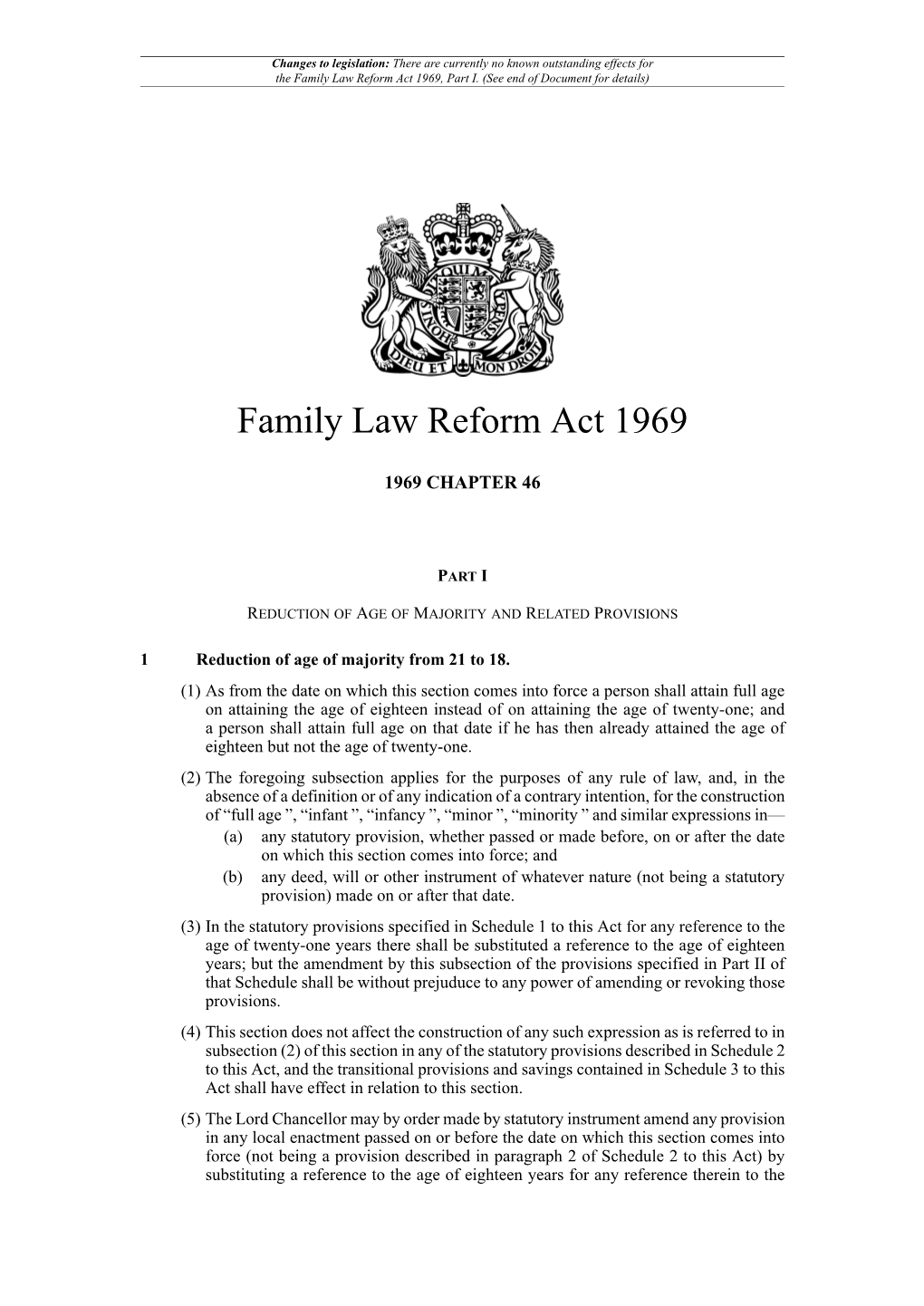 Family Law Reform Act 1969, Part I