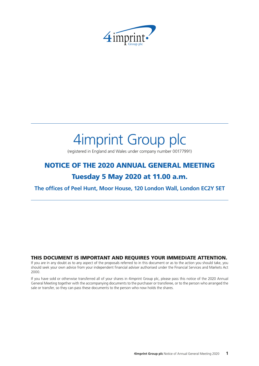 4Imprint Group Plc (Registered in England and Wales Under Company Number 00177991)