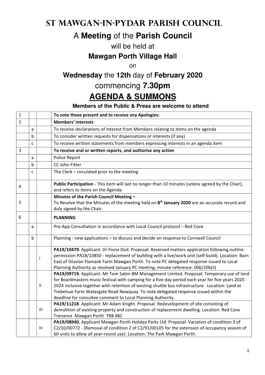 February 2020 Agenda