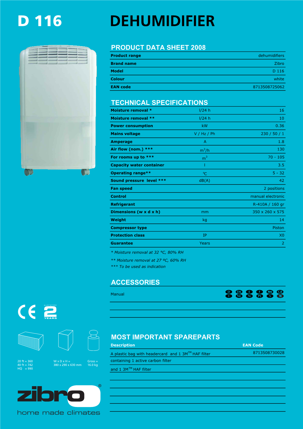 D 116 Dehumidifier