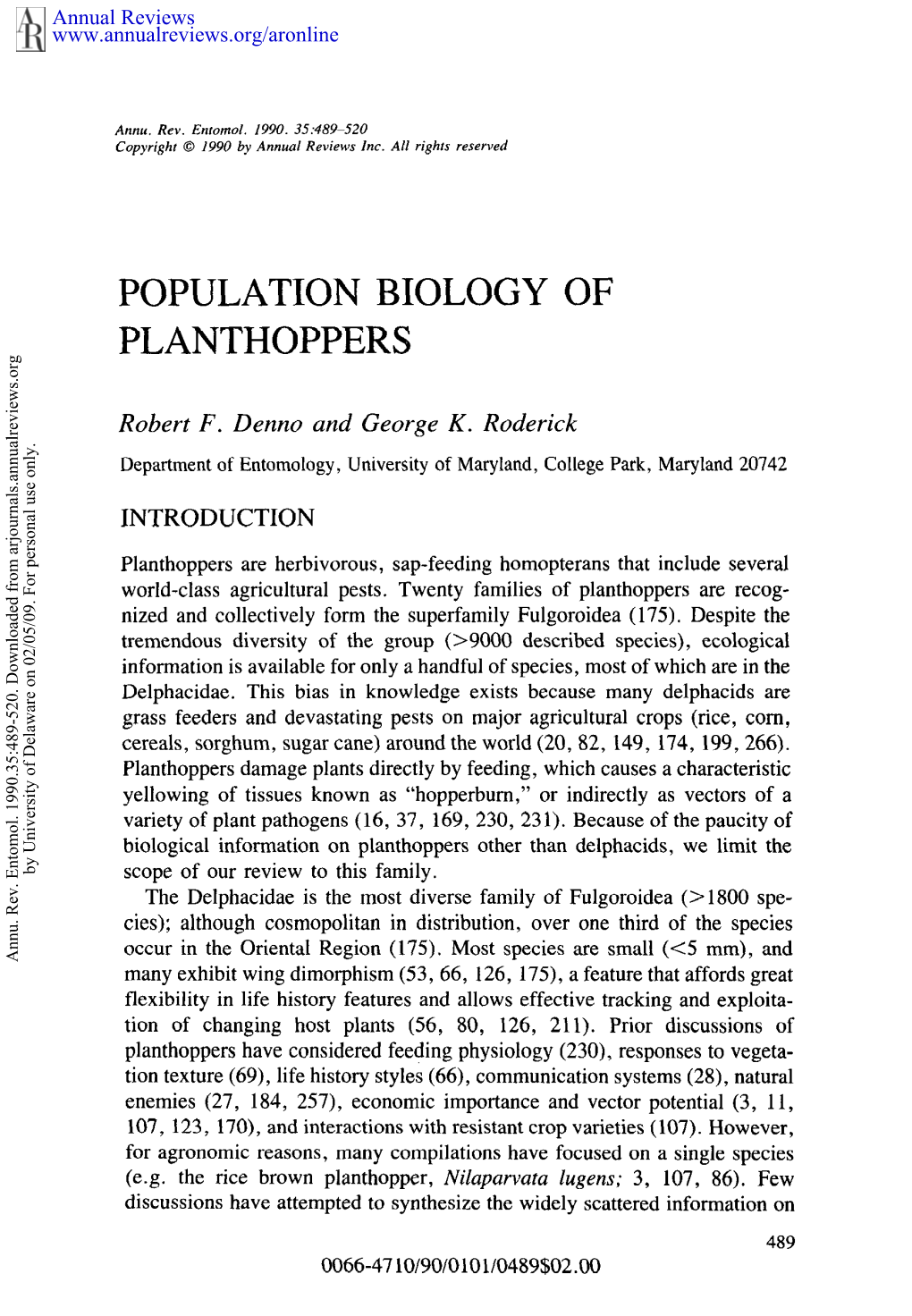 Population Biology of Planthoppers